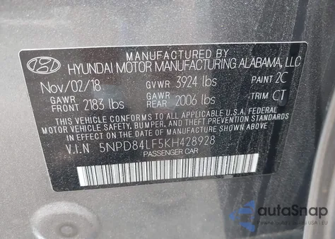 2019 Hyundai Elantra Sel/Value/Limited из США, поврежденный, VIN 5NPD84LF5KH428928